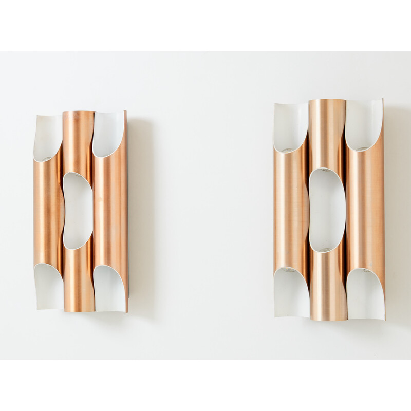 Set of 4 vintage Fuga wall lamp in aluminum and copper by Maija Liisa Komulainen for Raak, 1960