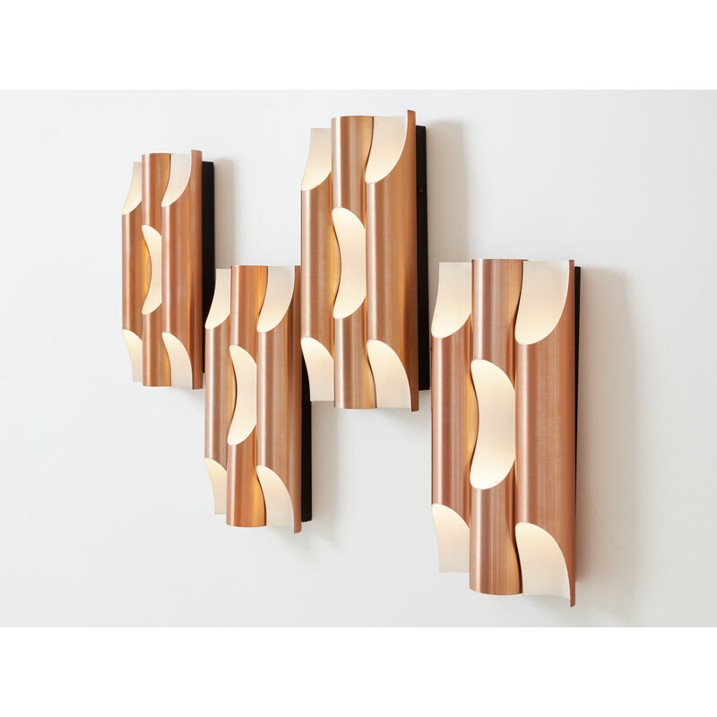 Set of 4 vintage Fuga wall lamp in aluminum and copper by Maija Liisa Komulainen for Raak, 1960