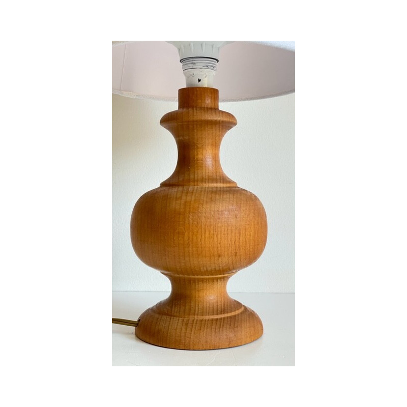 Vintage wooden lamp and white fabric lampshade