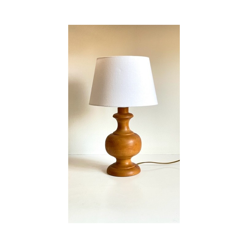 Vintage wooden lamp and white fabric lampshade