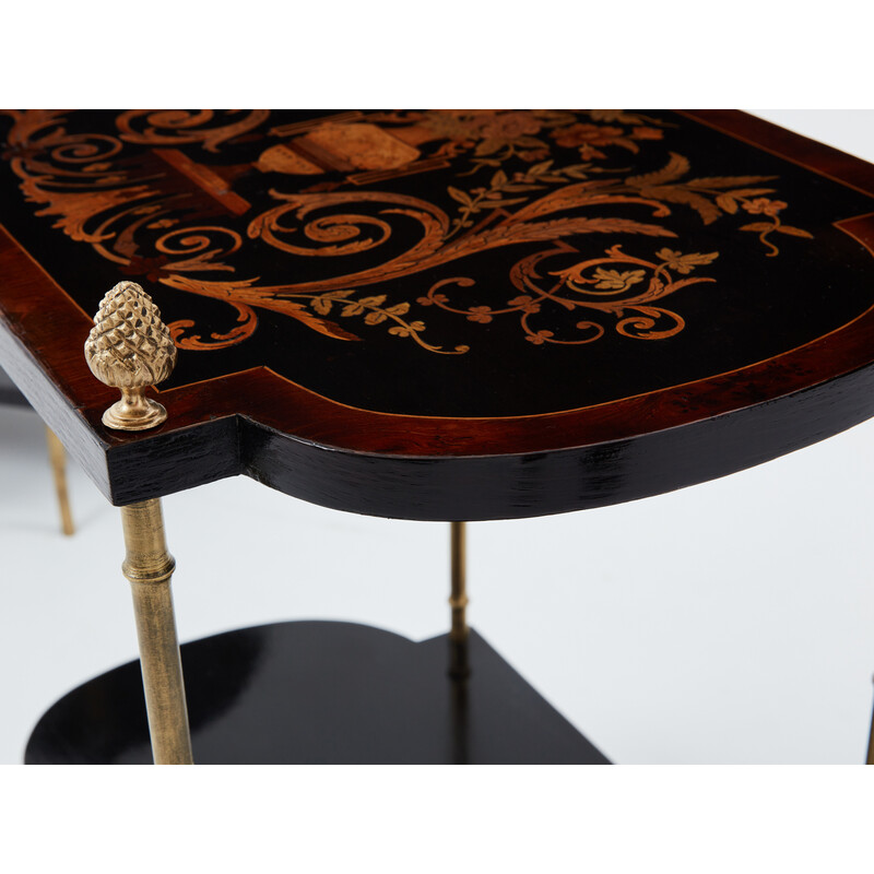 Pair of vintage side tables in blackened pear wood and bronze for La Maison Baguès, 1940