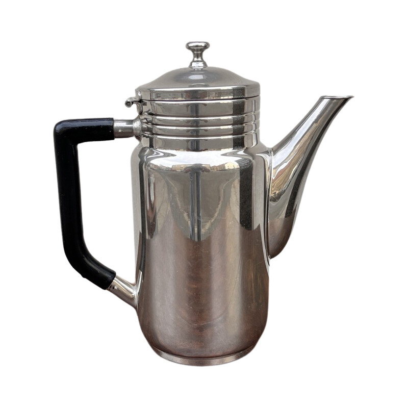 Vintage Art Deco teapot pitcher in steel and nickel-plated, Germany 1930