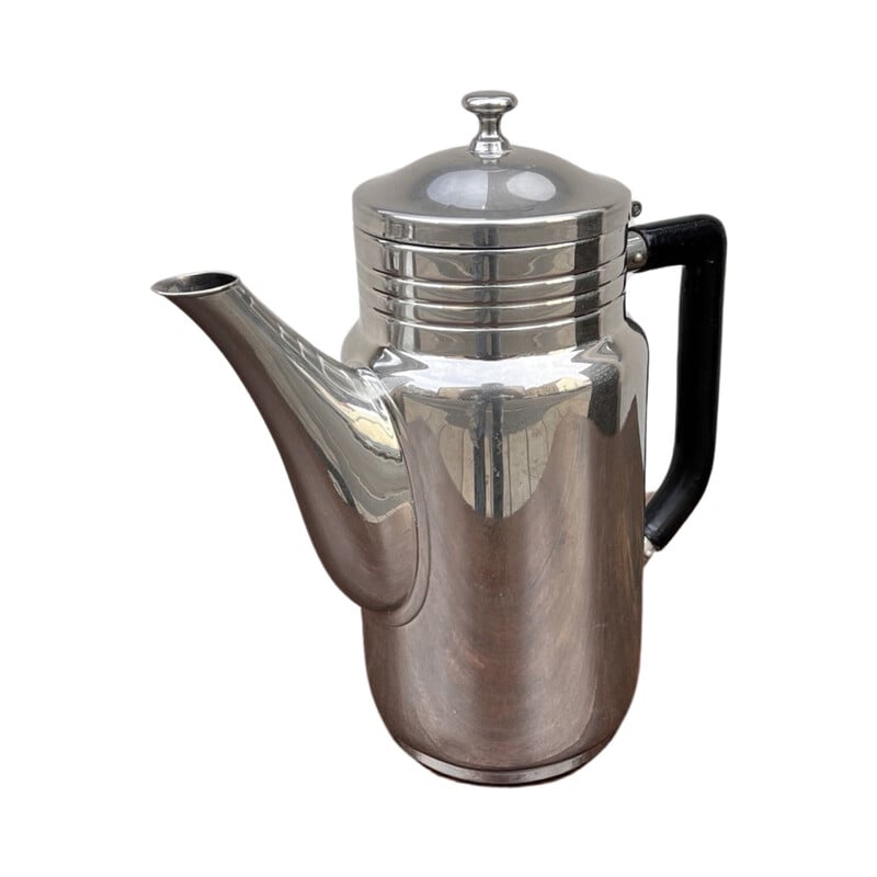 Vintage Art Deco teapot pitcher in steel and nickel-plated, Germany 1930
