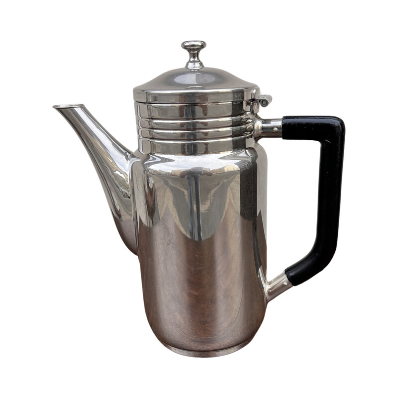 Vintage Art Deco teapot pitcher in steel and nickel-plated, Germany 1930