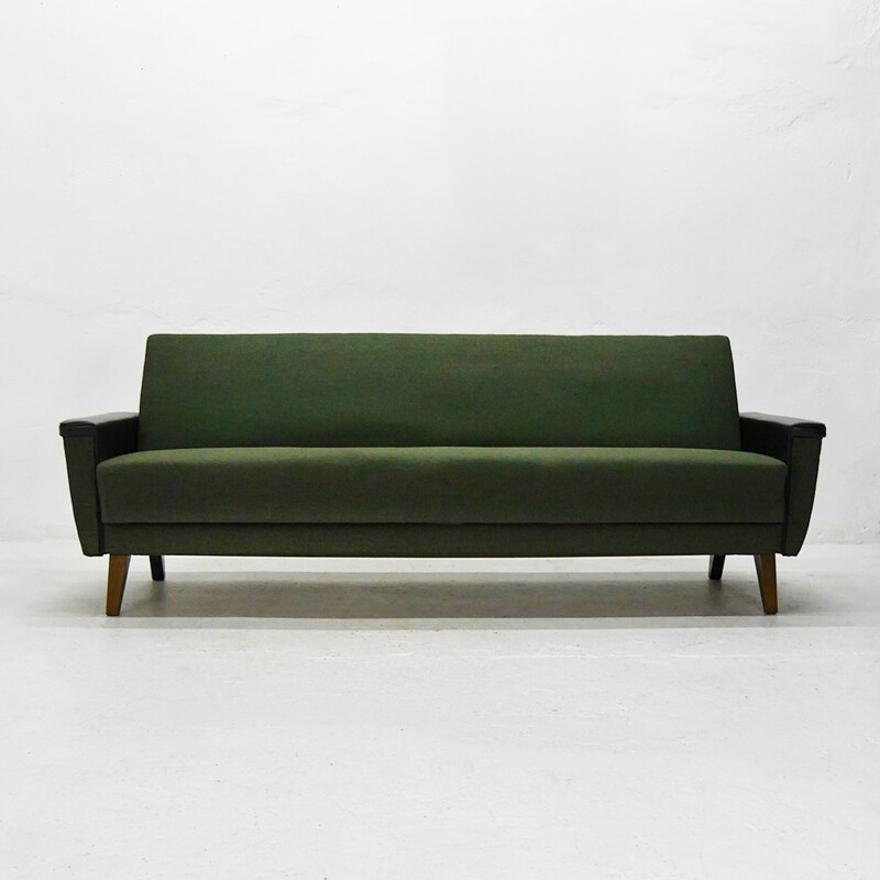 Green sofa bed partly reupholstered - 1960s