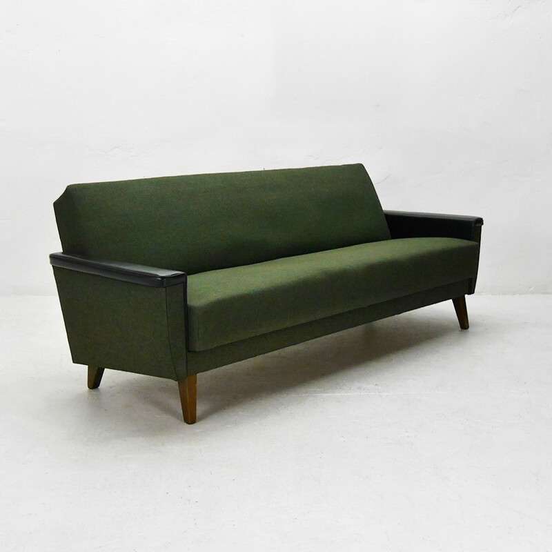 Green sofa bed partly reupholstered - 1960s