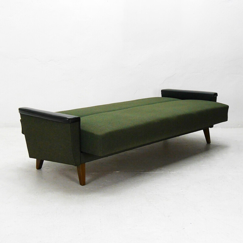 Green sofa bed partly reupholstered - 1960s