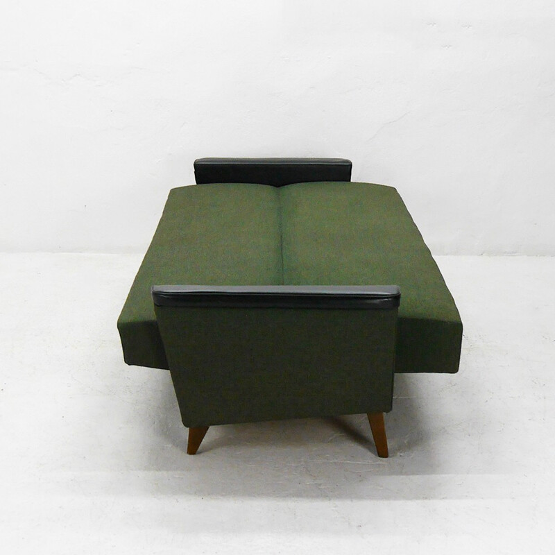 Green sofa bed partly reupholstered - 1960s