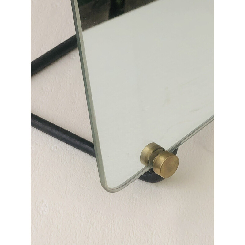 Vintage table mirror with metal base in the shape of a trapezium, 1950