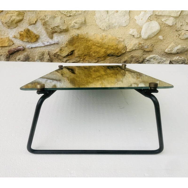 Specchio da tavolo vintage con base metallica a forma di trapezio, 1950