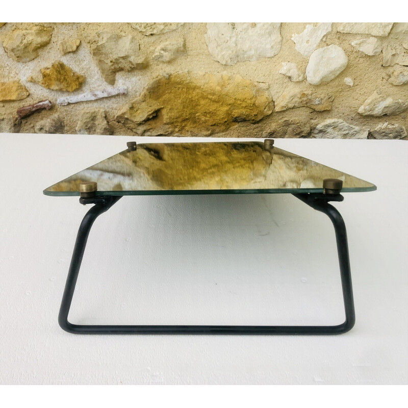 Vintage table mirror with metal base in the shape of a trapezium, 1950