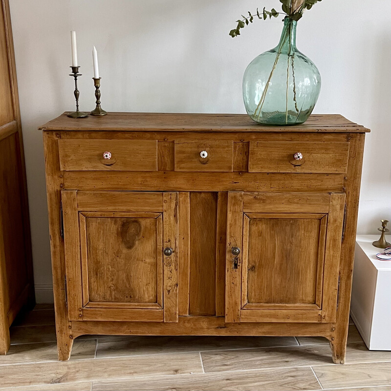 Vintage solid wood and brass sideboard, France