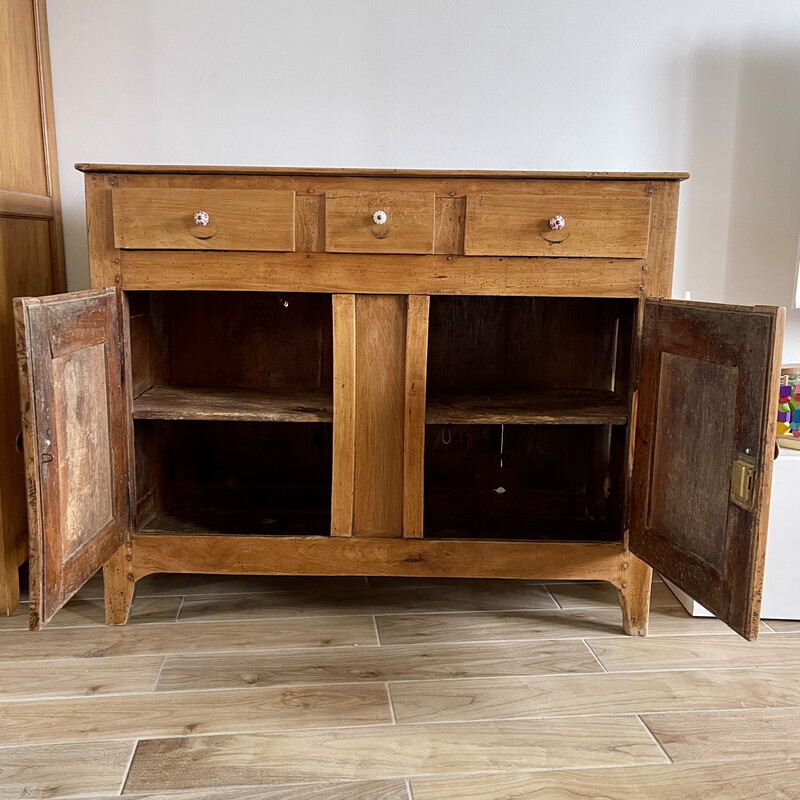 Vintage solid wood and brass sideboard, France