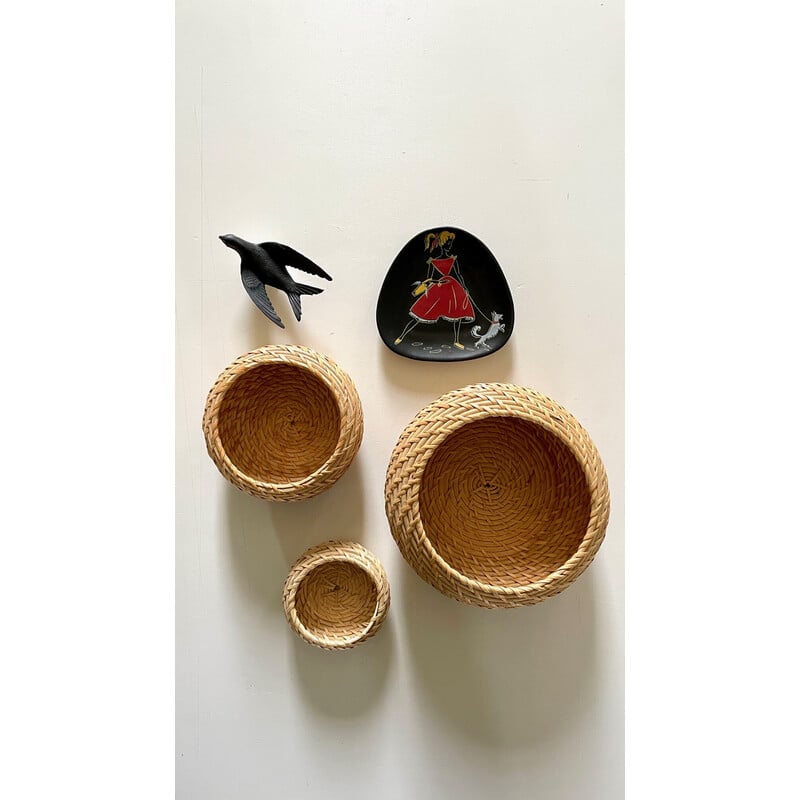 Vintage wandhanger van riet en keramiek voor Keramik, Duitsland