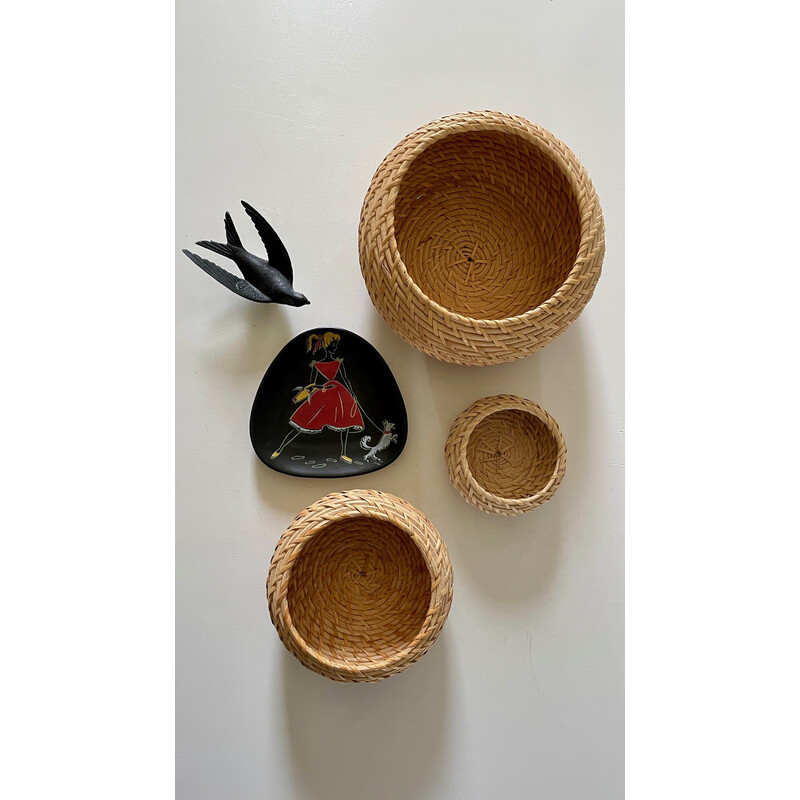Pendente de parede vintage em vime e cerâmica para Keramik, Alemanha