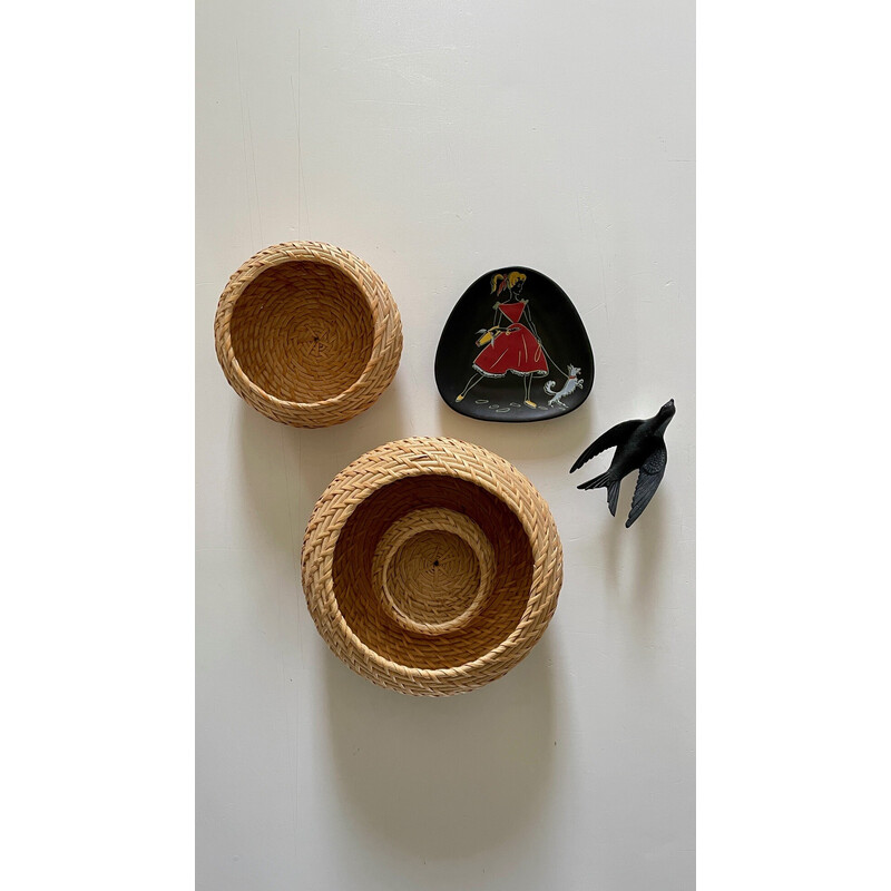 Colgante vintage de mimbre y cerámica para Keramik, Alemania
