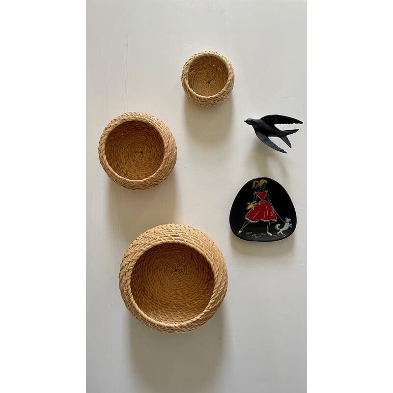 Vintage wandhanger van riet en keramiek voor Keramik, Duitsland