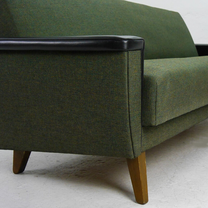 Green sofa bed partly reupholstered - 1960s