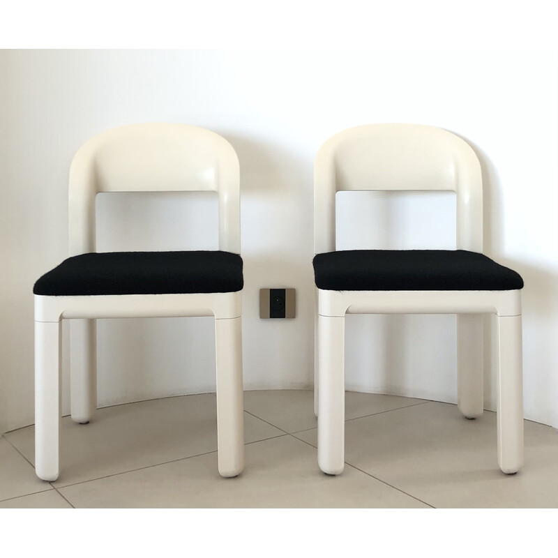 Paire de chaises vintage en plastique blanc et laine par Luigi Massoni et Dino Pelizza pour iGuzzini, Italie 1970