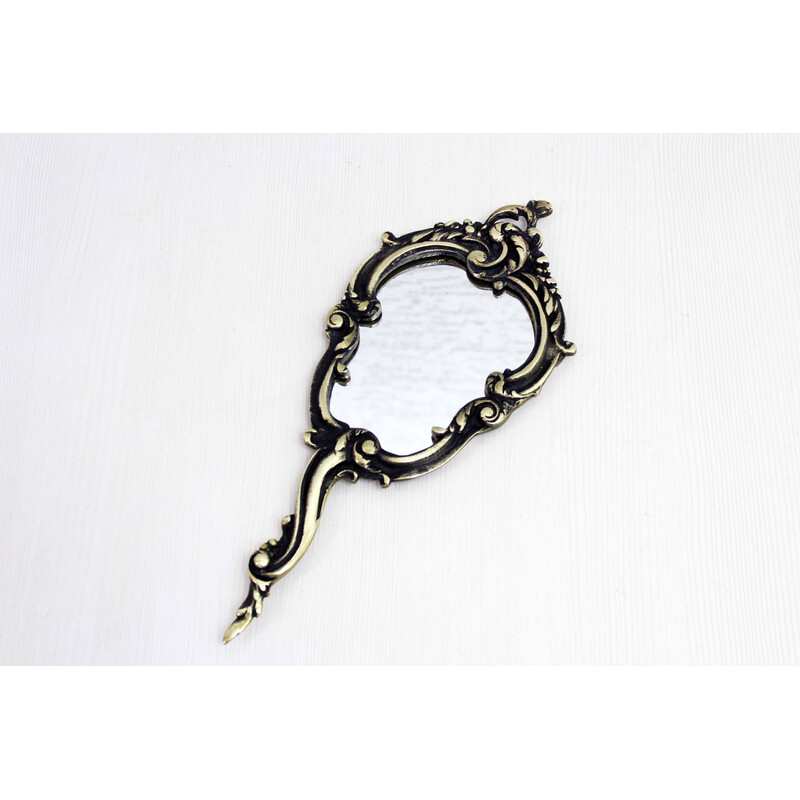 Vintage bronze frame hand mirror, 1930