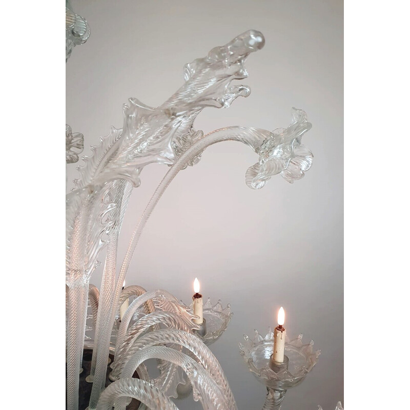 Araña vintage de cristal de Murano con 12 brazos de luz, Italia