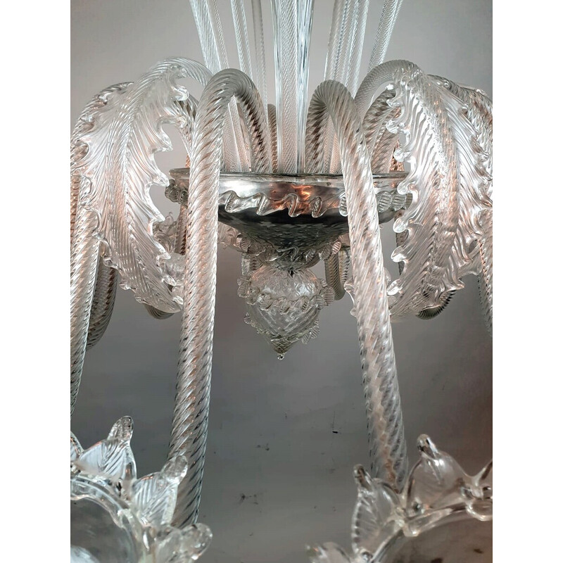 Araña vintage de cristal de Murano con 12 brazos de luz, Italia