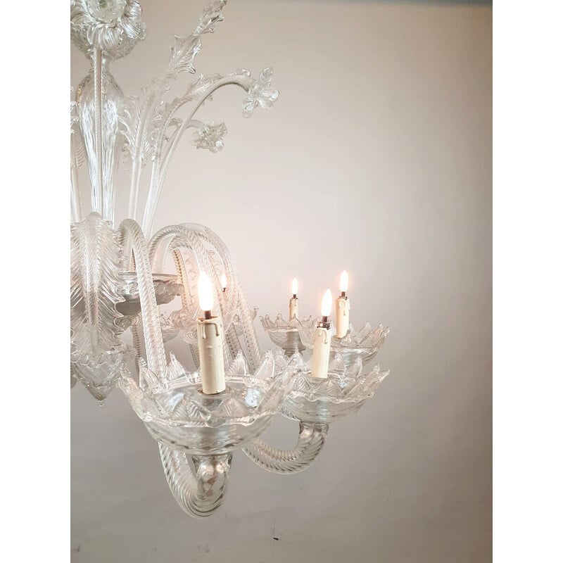 Lustre de vidro Murano vintage com 12 braços de luz, Itália