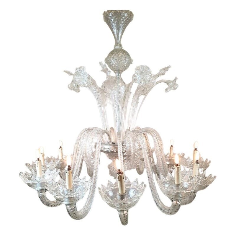 Vintage Murano glass chandelier with 12 arms of light, Italy