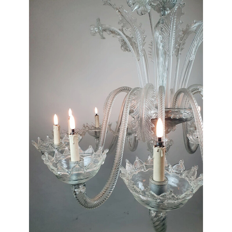 Lustre vintage en verre de Murano à 12 bras de lumière, Italie