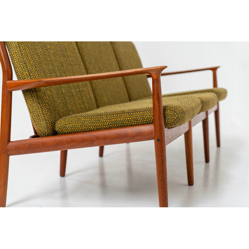 Vintage 3-seater sofa in solid teak and wool fabric by Grete Jalk for Glostrup, Denmark 1960