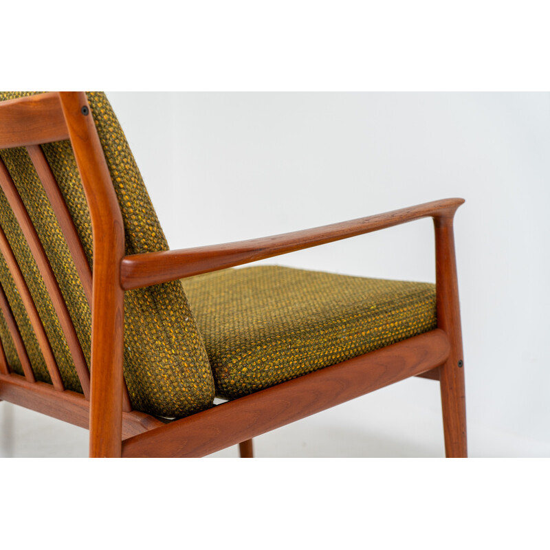 Vintage 3-seater sofa in solid teak and wool fabric by Grete Jalk for Glostrup, Denmark 1960