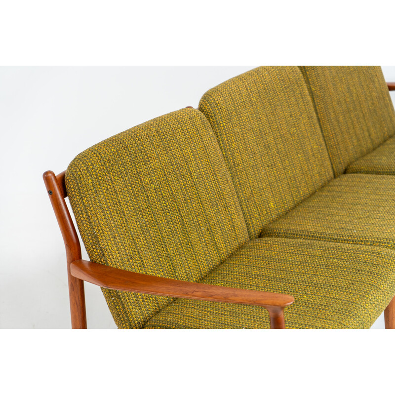 Vintage 3-seater sofa in solid teak and wool fabric by Grete Jalk for Glostrup, Denmark 1960