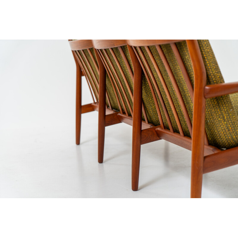 Vintage 3-seater sofa in solid teak and wool fabric by Grete Jalk for Glostrup, Denmark 1960