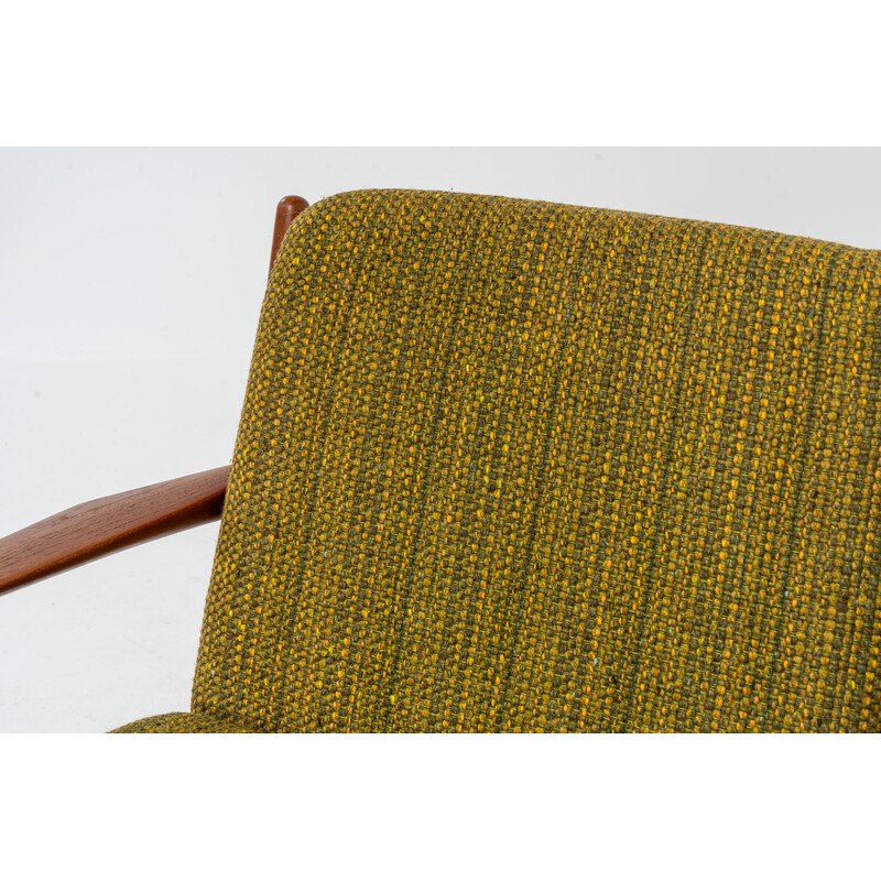 Vintage 3-seater sofa in solid teak and wool fabric by Grete Jalk for Glostrup, Denmark 1960