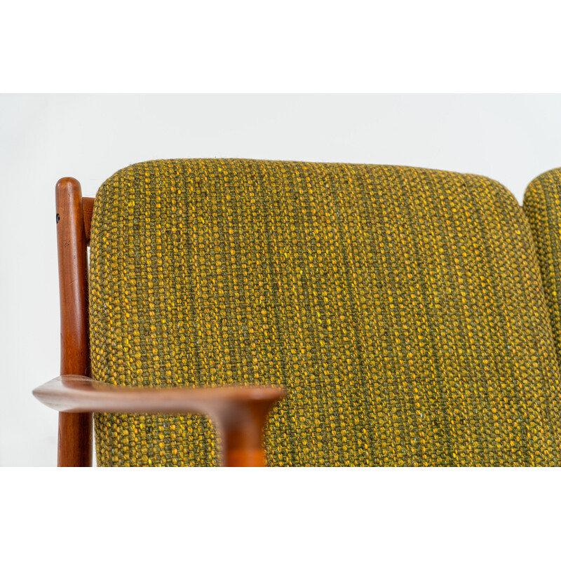 Vintage 3-seater sofa in solid teak and wool fabric by Grete Jalk for Glostrup, Denmark 1960