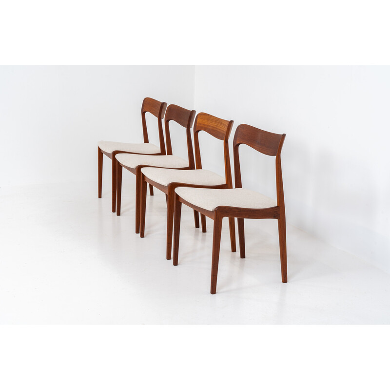 Set of 4 vintage solid teak dining chairs by Henning Kjaernulf for Korup Stolefabrik, Denmark 1960