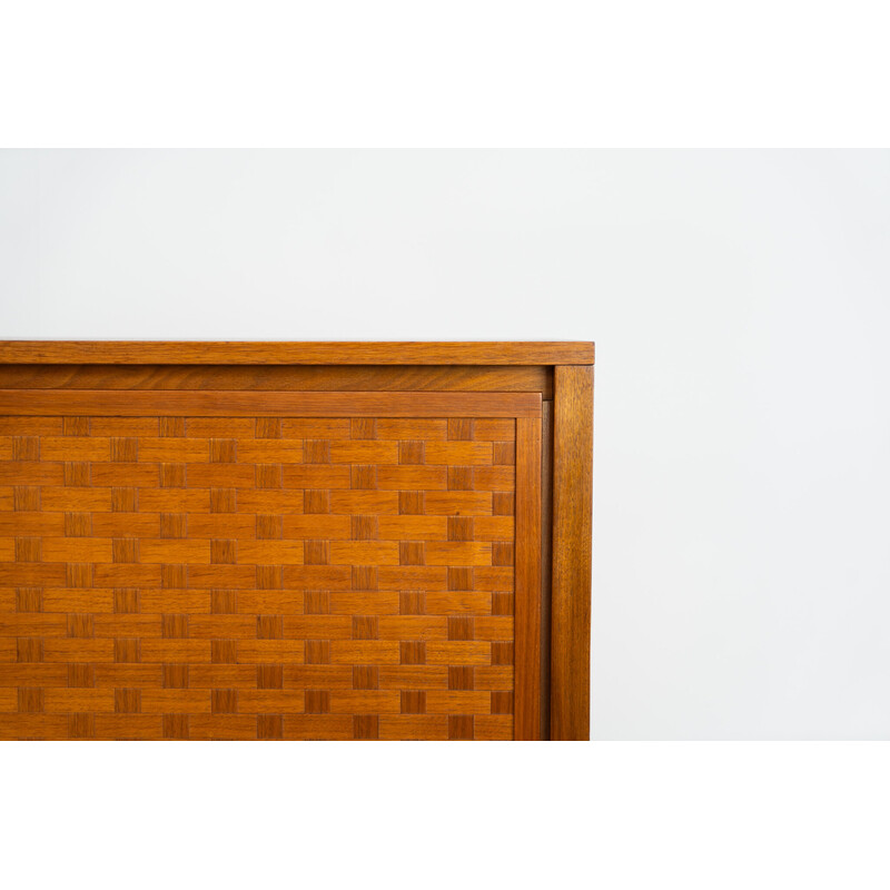 Vintage 3-door woven teak sideboard by Leo Bub for Wertmöbel, Germany 1960