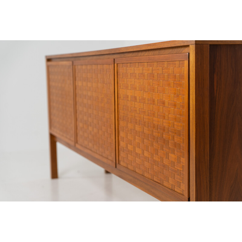 Vintage 3-door woven teak sideboard by Leo Bub for Wertmöbel, Germany 1960