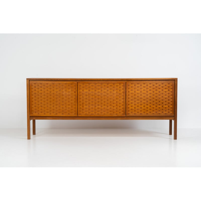 Vintage 3-door woven teak sideboard by Leo Bub for Wertmöbel, Germany 1960