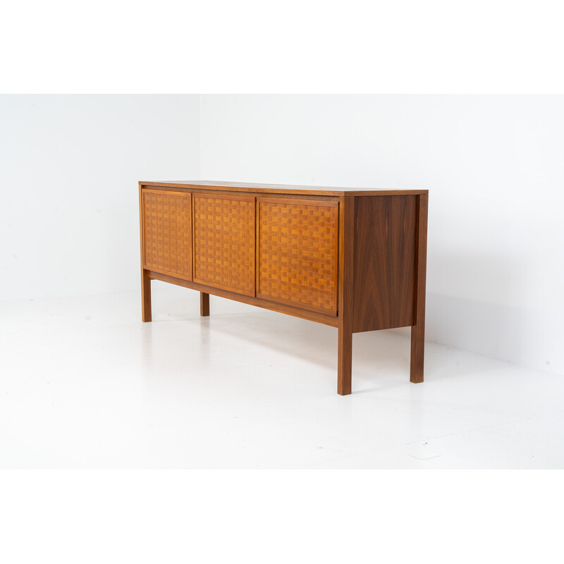 Vintage 3-door woven teak sideboard by Leo Bub for Wertmöbel, Germany 1960