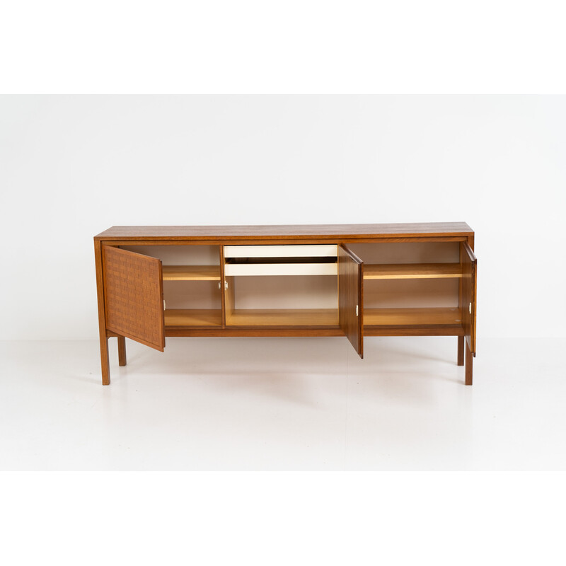 Buffet vintage en teck tressé à 3 portes par Leo Bub pour Wertmöbel, Allemagne 1960