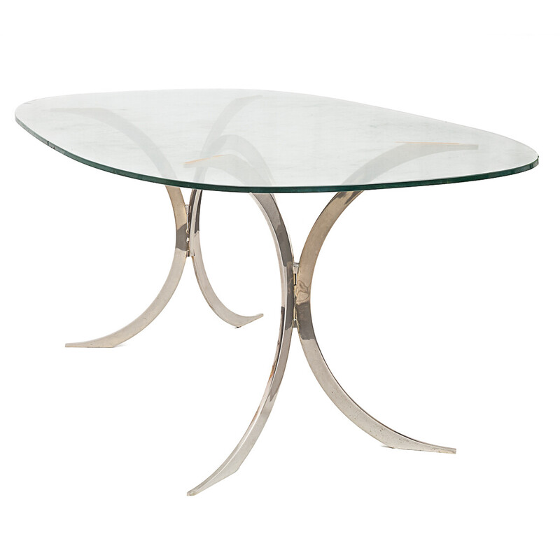 Vintage Tabacoff dining table in chrome steel and glass for La Maison Christofle, 1970
