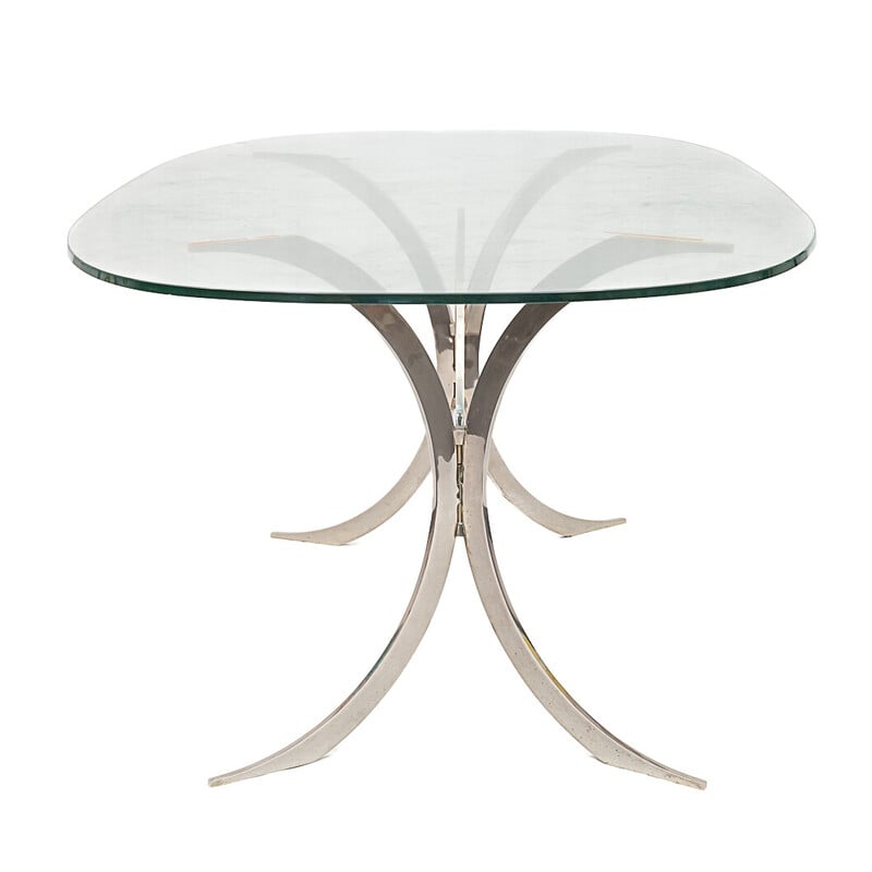 Vintage Tabacoff dining table in chrome steel and glass for La Maison Christofle, 1970