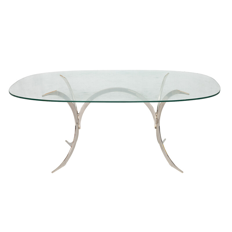 Vintage Tabacoff dining table in chrome steel and glass for La Maison Christofle, 1970