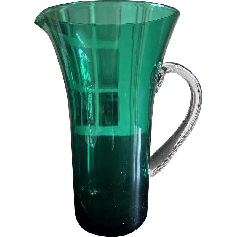 Vintage green glass pitcher, 1970