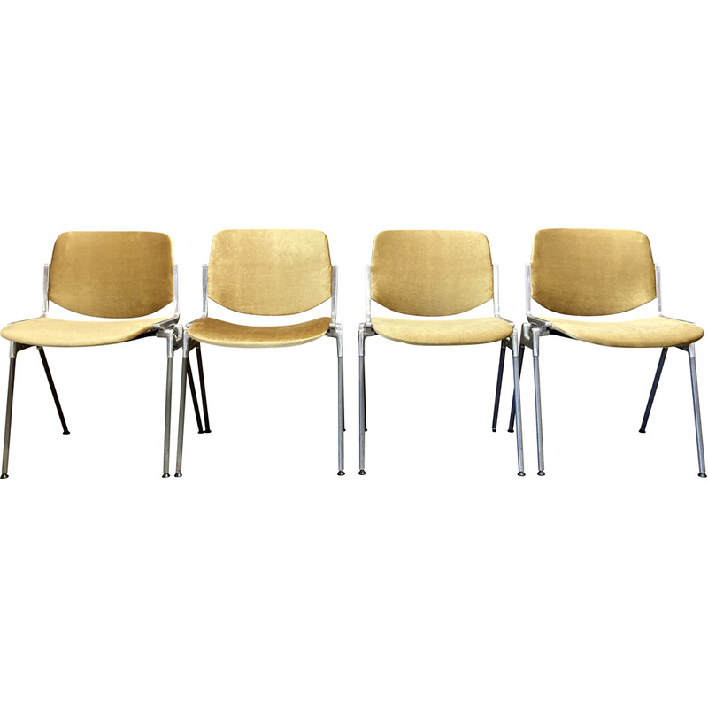 Set of 4 vintage metal and velvet chairs by Giancarlo Piretti for Castelli, 1960