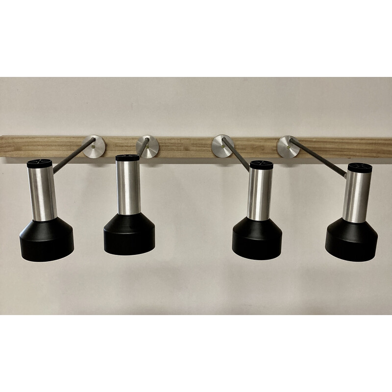 Set of 4 vintage tilting wall lamp in metal and aluminum, 1960