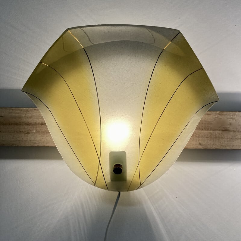 Pair of vintage glass and aluminum wall lamp, 1950