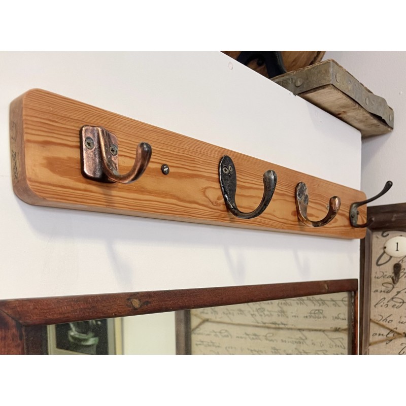 Vintage solid wood coat rack with 4 hooks