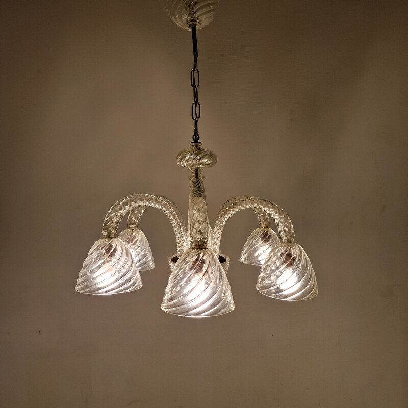 Vintage 6-arm Murano glass chandelier by Barovier and Toso, Italy 1950